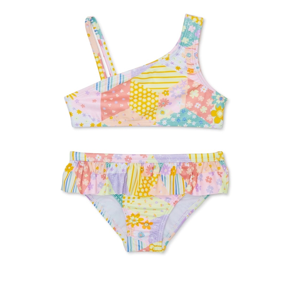 Flower print ruffled bikini swimsuit size 12 months